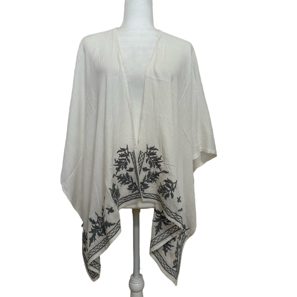 Cream Shawl Embroidered in Gray